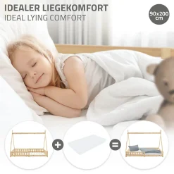 Enfant Ml-Design Lit d'enfants Tipi 90x200 cm naturel indien en bois de pin avec sommier et clôture de jeu