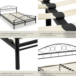 Tectake Lit design moderne avec sommier de Style romantique 180 x 200 cm noir