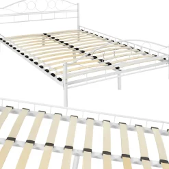 Tectake Lit design moderne avec sommier de Style romantique 140 x 200 cm blanc