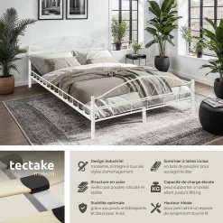 Tectake Lit design moderne avec sommier de Style romantique 140 x 200 cm blanc