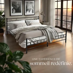 Tectake Lit design moderne en acier avec sommier 140 x 200 cm noir Best