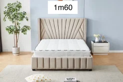 Protocole Pro Lit deux places HATICE en velours, disponible en 140x190 ou 160x200, tête de lit et sommier à lattes inclus, matelas non fourni. Discount