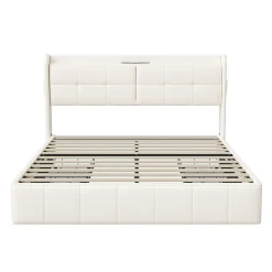 Generique Lit double 160 x 200 avec 4 tiroir,Lit rembourré 160 x 200 avec chargement USB,PU,Beige Sale