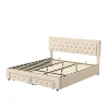 Simple Life Lit Double 180 X 200 Cm Avec Coffre Et Tiroirs,velours,sommier à Lattes,lit Hydraulique, Beige New