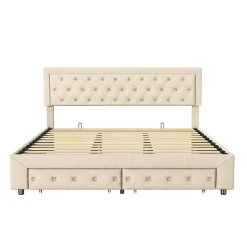 Simple Life Lit Double 180 X 200 Cm Avec Coffre Et Tiroirs,velours,sommier à Lattes,lit Hydraulique, Beige