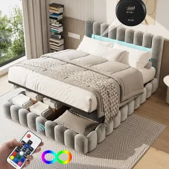 ProximaX Lit double 180 x 200 cm avec espace de rangement, Lit coffre avec lumières LED et USB, Gris clair Best
