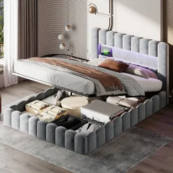 ProximaX Lit double 180 x 200 cm avec espace de rangement, Lit coffre avec lumières LED et USB, Gris clair Best