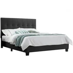 Meubletmoi Lit double 160 x 200 cm en simili noir + sommier fixe - PANDORA Best