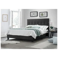 Meubletmoi Lit double 160 x 200 cm en simili noir + sommier fixe - PANDORA Best