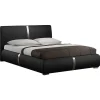 Meubletmoi Lit double 140 x 190 cm en simili noir et métal + sommier fixe - EDEN Sale