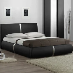 Meubletmoi Lit double 140 x 190 cm en simili noir et métal + sommier fixe - EDEN Sale