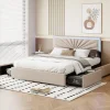 Simple Life Lit Double 140 X 200 Cm, Rembourré Avec 4 Tiroirs Et LED, Sommier à Lattes, Lin Beige Hot