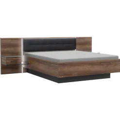 Meubletmoi Lit double 160 x 200 décor chêne foncé et noir avec LED - RIVIERA Online