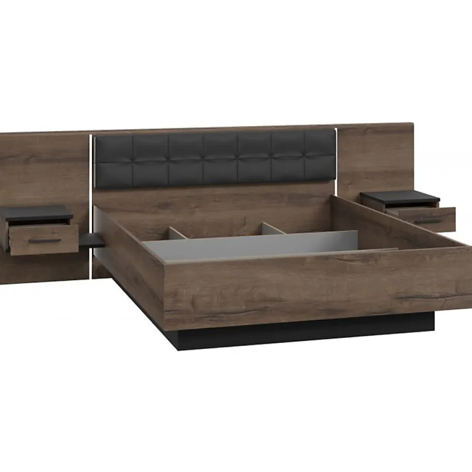 Meubletmoi Lit double 160 x 200 décor chêne foncé et noir avec LED - RIVIERA Online