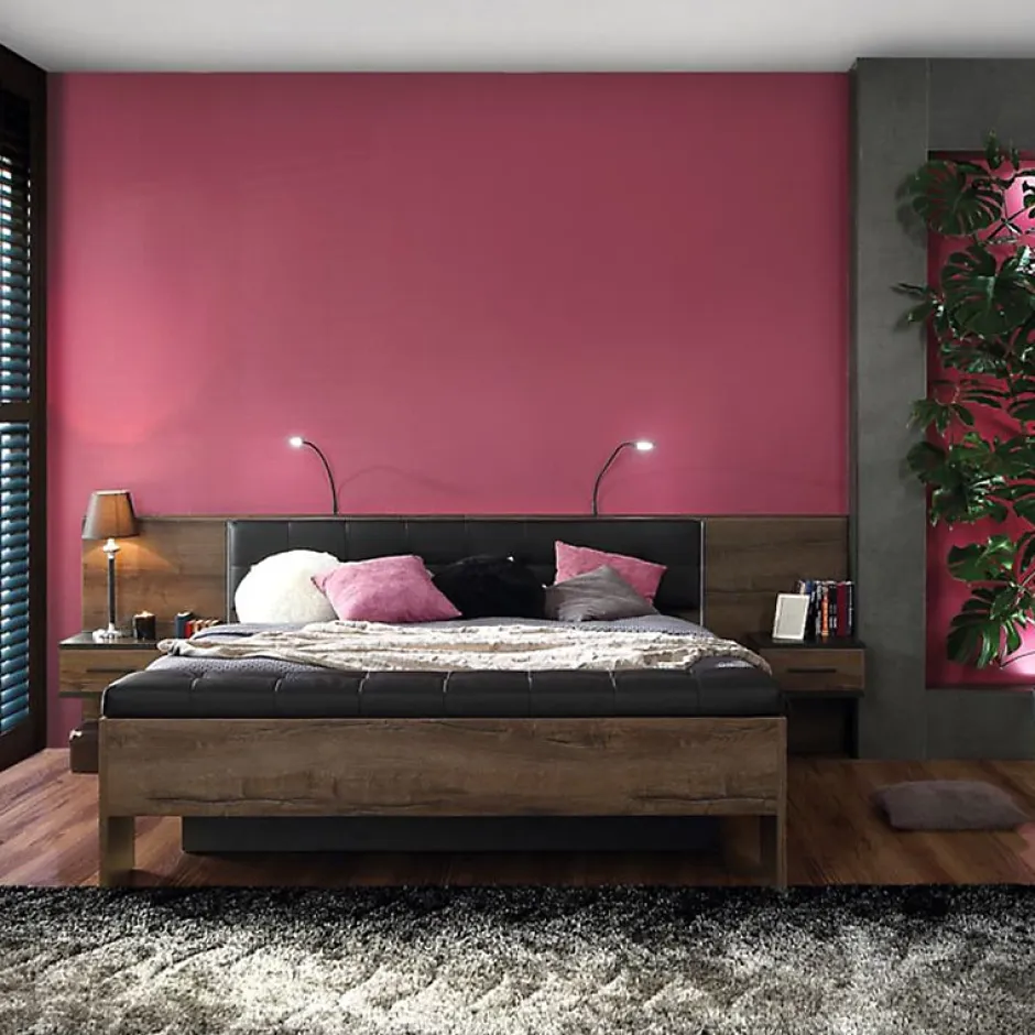 Meubletmoi Lit double 160 x 200 décor chêne foncé et noir avec LED - RIVIERA Online