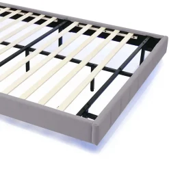 ProximaX Lit double 140 x 200cm avec sommier à lattes, Lit 140 x 200cm avec éclairage LED et USB, cadre de lit en lin, Gris Discount