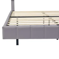 Generique Lit double 160 x 200cm avec sommier à lattes, Lit 160 x 200cm avec éclairage LED et USB, cadre de lit en lin, Gris