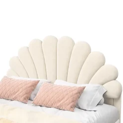 ProximaX Lit double 140 x 200,lit 140 x 200,lit rembourré,lit adulte avec tête de lit en forme de fleur,beige Online