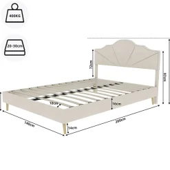 Okwish Lit Double Ado 140x200 cm - Lit Capitonné Bas Moderne et Confortable, Sans Vérin, Sans Matelas, Tissu Beige