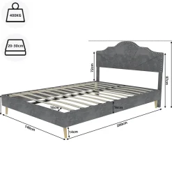 Okwish Lit Double Ado 140x200 cm - Lit Capitonné Bas Moderne et Confortable, Sans Vérin, Sans Matelas, Tissu Gris