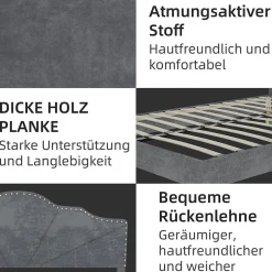 Okwish Lit Double Ado 140x200 cm - Lit Capitonné Bas Moderne et Confortable, Sans Vérin, Sans Matelas, Tissu Gris