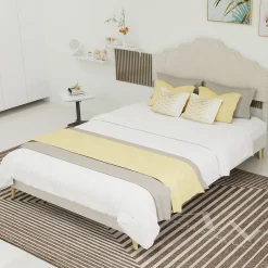 Okwish Lit Double Ado 140x200 cm - Tête de Lit Confortable et Style Moderne, Structure Composite en Tissu et Métal, sans Matelas, Beige Discount