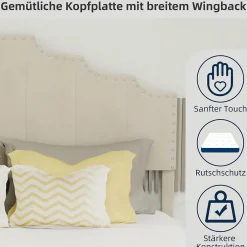 Okwish Lit Double Ado 140x200 cm - Tête de Lit Confortable et Style Moderne, Structure Composite en Tissu et Métal, sans Matelas, Beige Discount