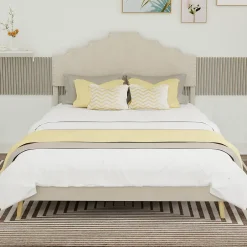Okwish Lit Double Ado 140x200 cm - Tête de Lit Confortable et Style Moderne, Structure Composite en Tissu et Métal, sans Matelas, Beige Discount