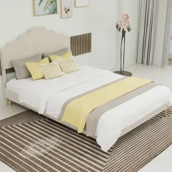 Okwish Lit Double Ado 140x200 cm - Tête de Lit Confortable et Style Moderne, Structure Composite en Tissu et Métal, sans Matelas, Beige Discount