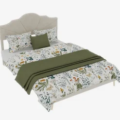 Okwish Lit Double Adulte 160x200 cm - Lit Bas Capitonné Moderne et Confortable, Sans Vérin, Sans Matelas, Tissu Beige