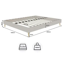 Okwish Lit Double Adulte 160x200 cm - Lit Sans Tête de Lit, Sans Matelas, Velours Moderne et Bas, Cadre Stable en Composite, Beige Sale