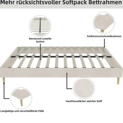 Okwish Lit Double Adulte 160x200 cm - Lit Sans Tête de Lit, Sans Matelas, Velours Moderne et Bas, Cadre Stable en Composite, Beige Sale