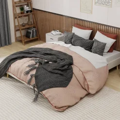 Okwish Lit Double Adulte 160x200 cm - Lit Sans Tête de Lit, Sans Matelas, Velours Moderne et Bas, Cadre Stable en Composite, Beige Sale