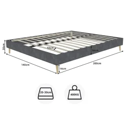 Okwish Lit Double Adulte/Ado 140x200 cm, avec Cadre Bas Moderne et Stable, Design Minimaliste en Velours Hollandais Gris, Sans Matelas Sale