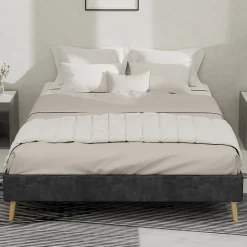 Okwish Lit Double Adulte/Ado 140x200 cm, avec Cadre Bas Moderne et Stable, Design Minimaliste en Velours Hollandais Gris, Sans Matelas Sale