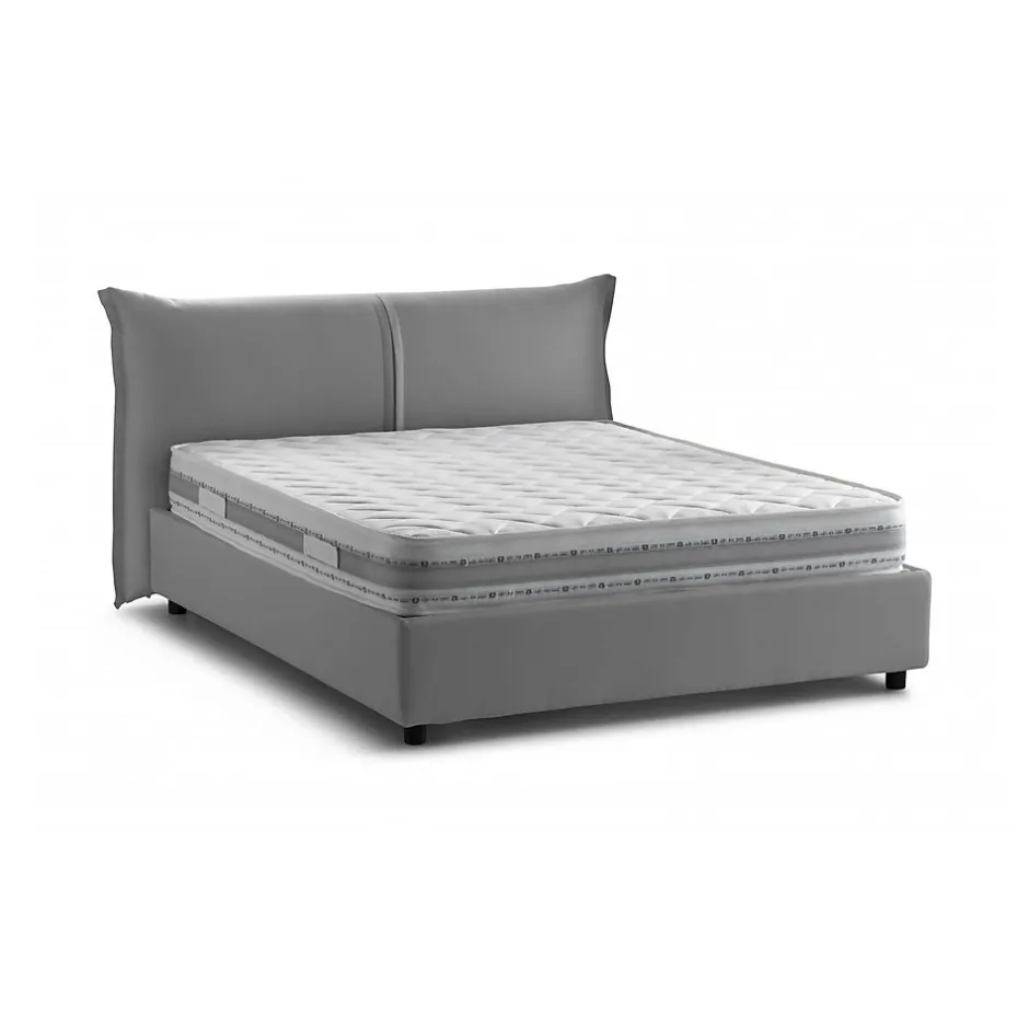 Talamo Italia Lit double Akio, 100% Made in Italy, Ouverture frontale, avec matelas 160x190 cm inclus, Gris