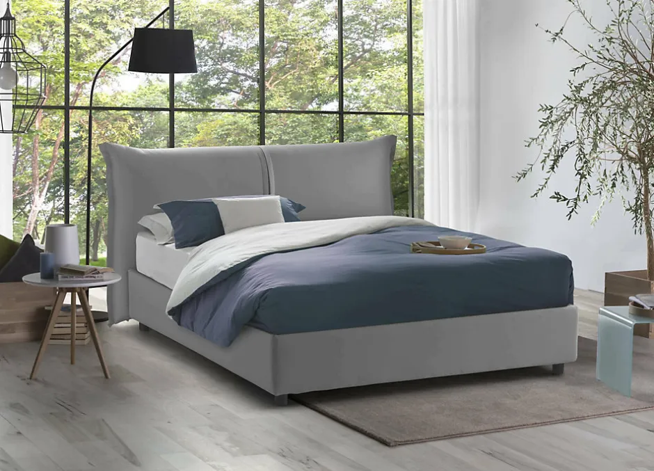 Talamo Italia Lit double Akio, 100% Made in Italy, Ouverture frontale, avec matelas 160x190 cm inclus, Gris