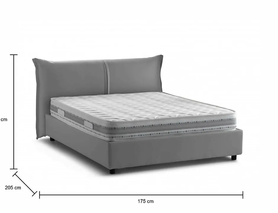 Talamo Italia Lit double Akio, 100% Made in Italy, Ouverture frontale, avec matelas 160x190 cm inclus, Gris