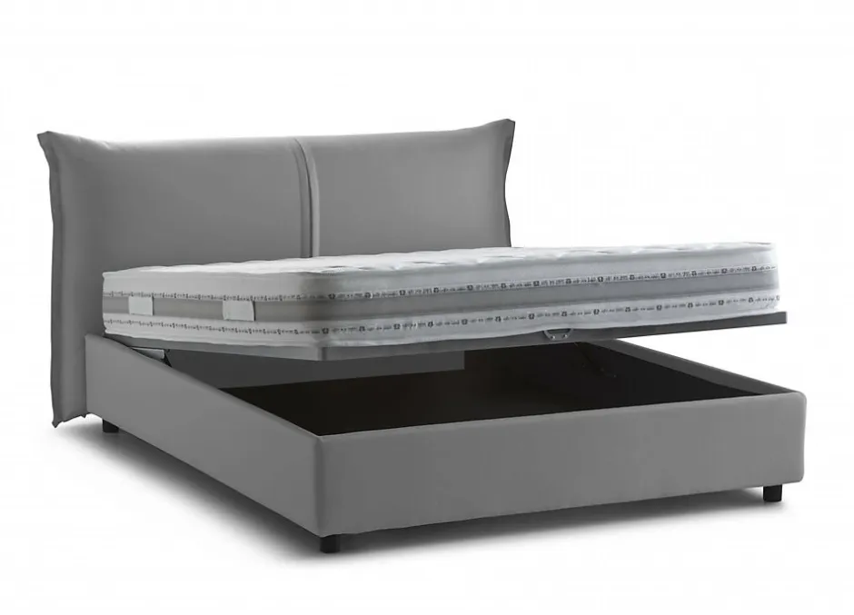 Talamo Italia Lit double Akio, 100% Made in Italy, Ouverture frontale, avec matelas 160x190 cm inclus, Gris