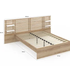 IDMarket Lit double AMALIA avec tête de lit, étagères suspendues et sommier 140 x 190 cm hêtre et blanc New