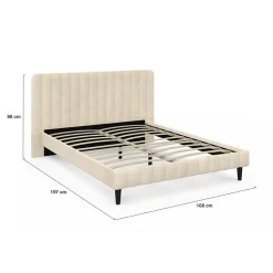 IDMarket Lit double ANNIE avec tête de lit et sommier 140 x 190 cm velours beige