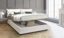 Talamo Italia Lit double Arry, lit coffre en éco-cuir, ouverture frontale, matelas 140x200 cm inclus, 100% Made in Italy, Blanc