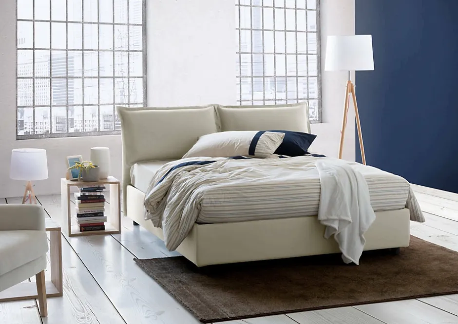 Talamo Italia Lit double Askari, Lit coffre en tissu, Ouverture frontale, Convient pour matelas 140x190 cm, 100% Made in Italy, Beige