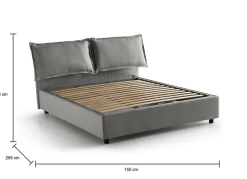 Talamo Italia Lit double Askari, Lit coffre en tissu, Ouverture frontale, Convient pour matelas 140x190 cm, 100% Made in Italy, Gris