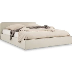 Idimex Lit double BELARTI 140 x 190 cm rembourré, revêtement en tissu - Blanc crème
