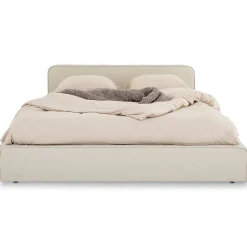 Idimex Lit double BELARTI 140 x 190 cm rembourré, revêtement en tissu - Blanc crème