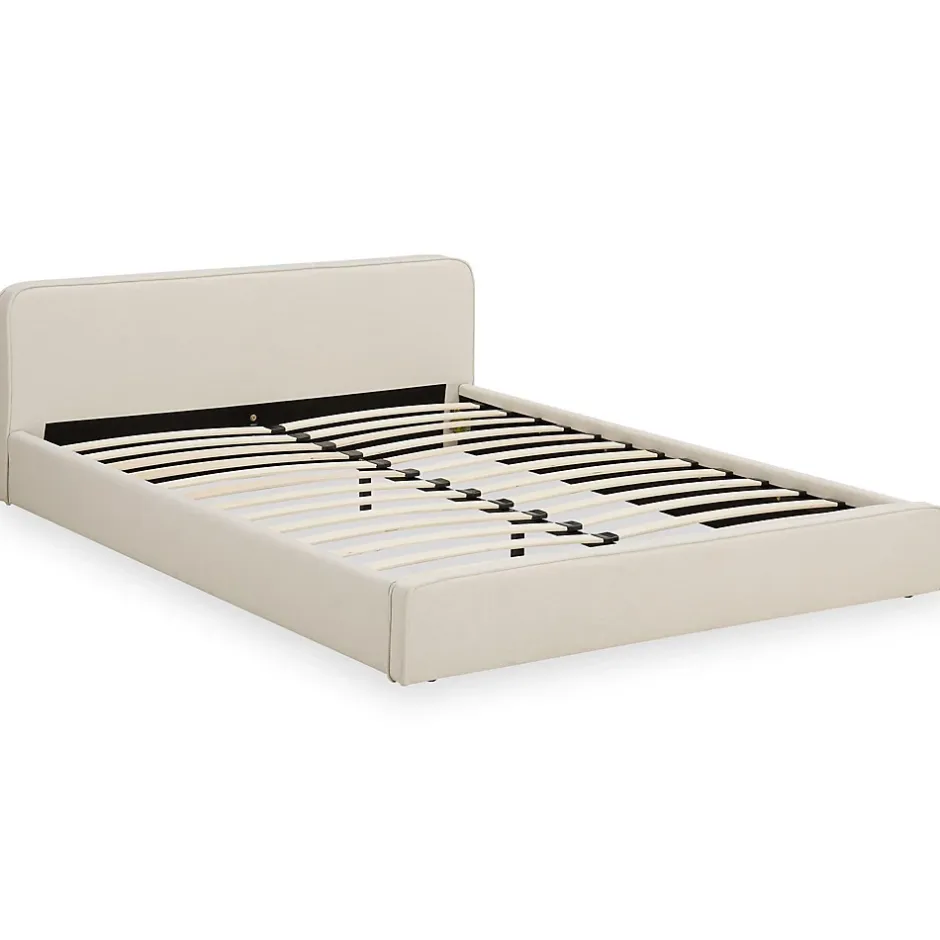 Idimex Lit double BELARTI 140 x 190 cm rembourré, revêtement en tissu - Blanc crème
