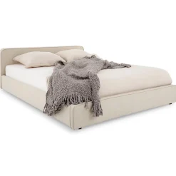 Idimex Lit double BELARTI 140 x 190 cm rembourré, revêtement en tissu - Beige Outlet