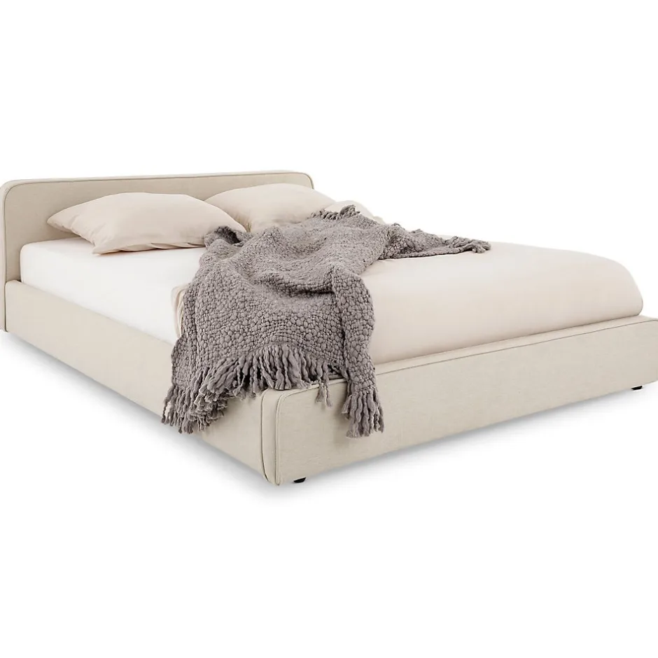 Idimex Lit double BELARTI 140 x 190 cm rembourré, revêtement en tissu - Beige Outlet