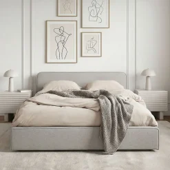 Idimex Lit double BELARTI 140 x 190 cm rembourré, revêtement en tissu - Gris clair